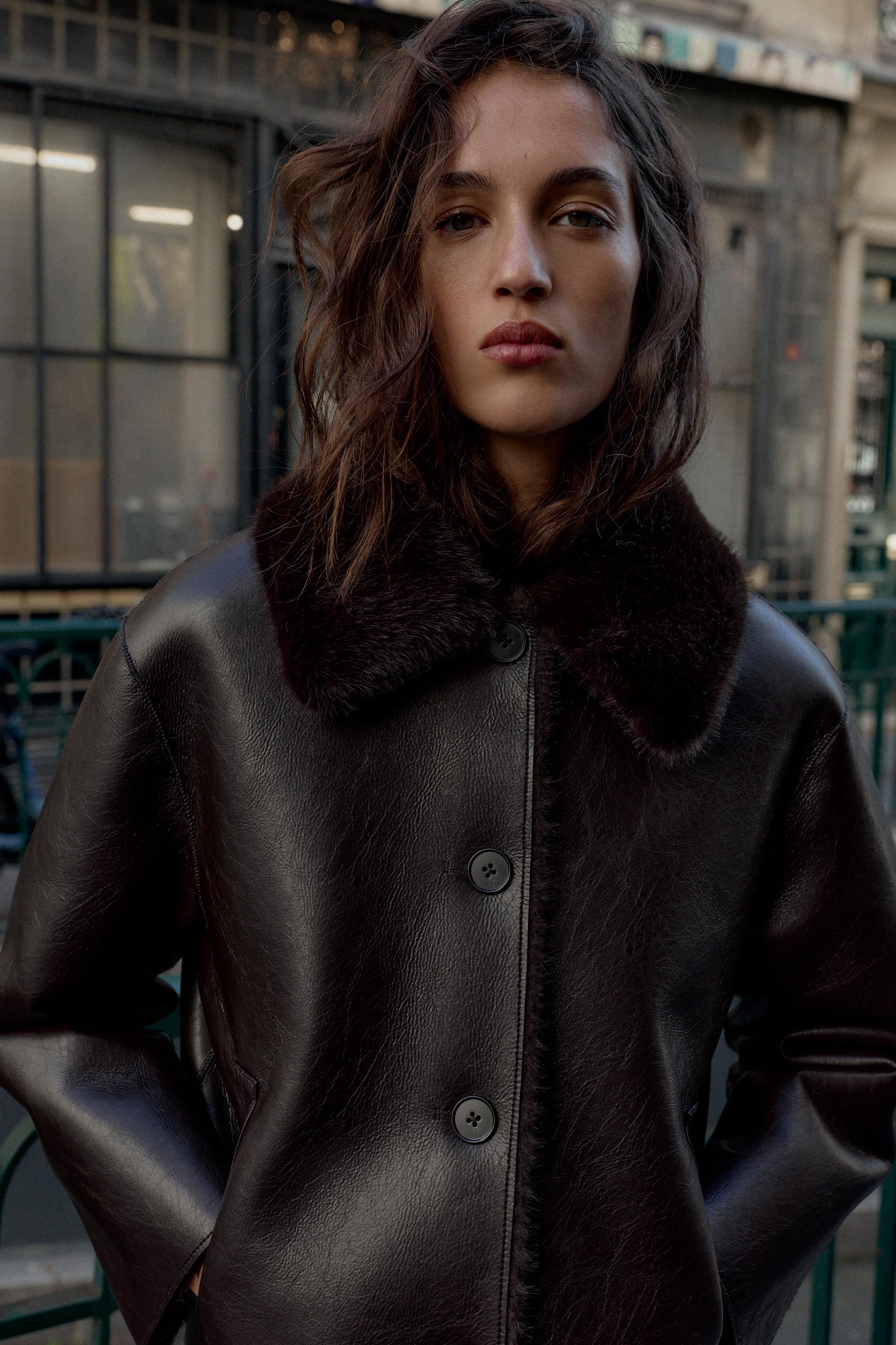 VESTE RÉVERSIBLE DOUBLE FACE EFFET MATIÈRE SYNTHÉTIQUE